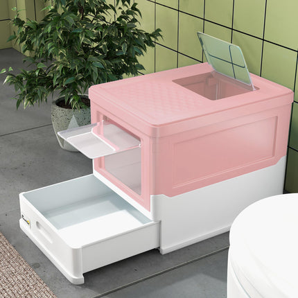 Hooded Cat Litter Box with Scoop Front Entry Portable Pet Toilet - Pink