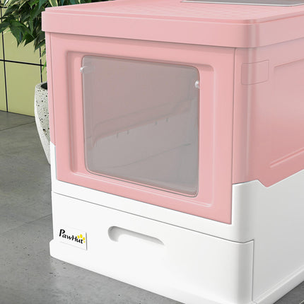 Hooded Cat Litter Box with Scoop Front Entry Portable Pet Toilet - Pink