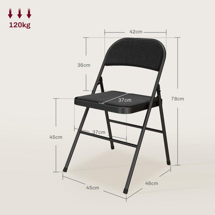 Linen-Look Set of Four Cushioned Folding Chairs - Black