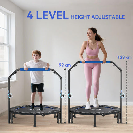 HOMCOM 45" Foldable Mini Fitness Trampoline, with Adjustable Foam Handle, Blue