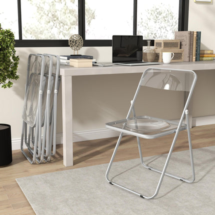 Foldable Chairs, Folding Chairs with Transparent Seat and Backrest, Heavy Duty Steel Frame, 47W x 48D x 75H cm, Clear