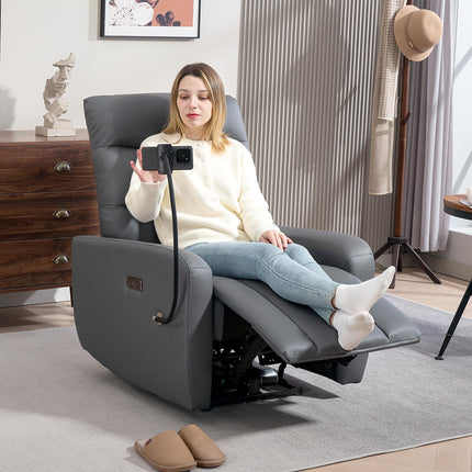 Electric Recliner Armchair with USB & Type C Ports, Phone Holder, Adjustable Leg Rest Reclining Chair - Grey