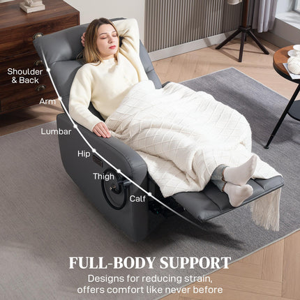 Electric Recliner Armchair with USB & Type C Ports, Phone Holder, Adjustable Leg Rest Reclining Chair - Grey