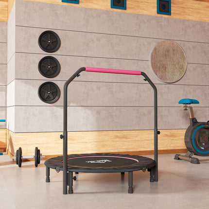 HOMCOM 48" Foldable Mini Fitness Trampoline, with Adjustable Foam Handle, Pink