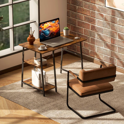 Industrial-Style Work Desk, with Shelves - Brown/Black