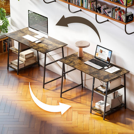 Industrial-Style Work Desk, with Shelves - Brown/Black