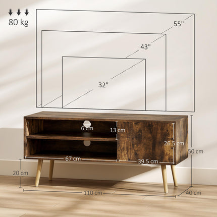 TV Stand up to 55 Inches, TV Unit with Open Shelves and Cable Holes - Brown