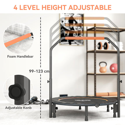 45" Foldable Mini Fitness Trampoline, with Adjustable Foam Handle, Orange