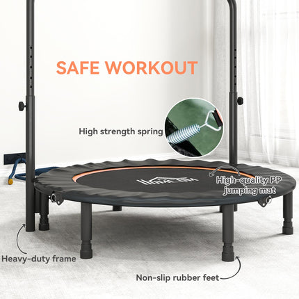 45" Foldable Mini Fitness Trampoline, with Adjustable Foam Handle, Orange