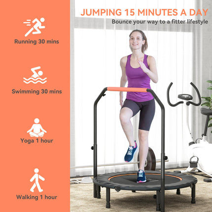 45" Foldable Mini Fitness Trampoline, with Adjustable Foam Handle, Orange