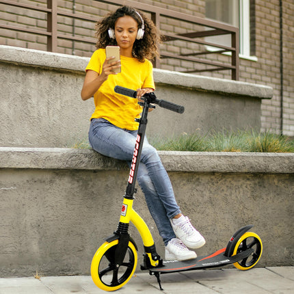 Foldable Kick Scooter with Double Shock Absorption and Big Wheels, Height Adjust