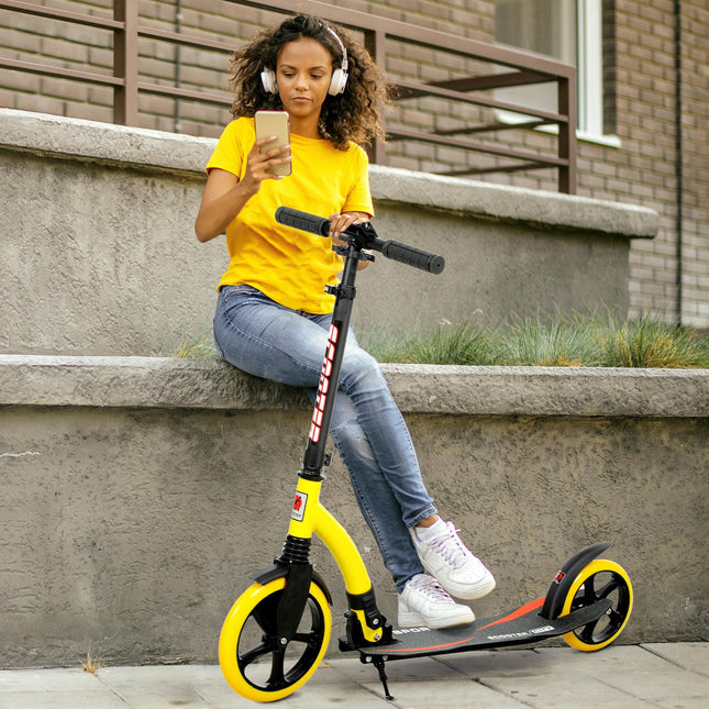 Foldable Kick Scooter with Double Shock Absorption and Big Wheels, Height Adjust