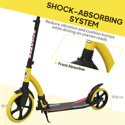Foldable Kick Scooter with Double Shock Absorption and Big Wheels, Height Adjust