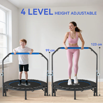 48" Foldable Mini Fitness Trampoline, with Adjustable Foam Handle, Blue