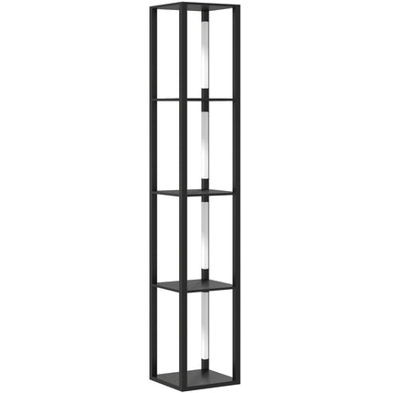LED Floor Lamp with Shelves, Modern Dimmable Standing Lamp with 3 Brightness Levels and Foot Switch for Living Room, Bedroom, Office, Black