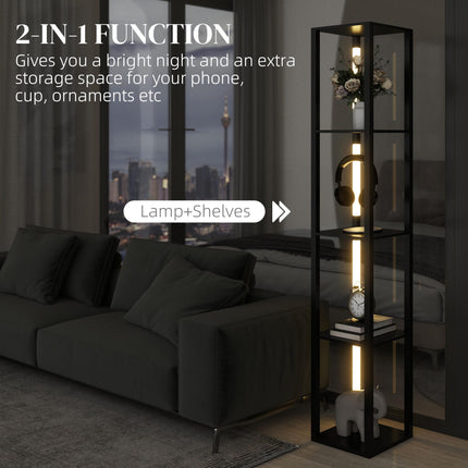LED Floor Lamp with Shelves, Modern Dimmable Standing Lamp with 3 Brightness Levels and Foot Switch for Living Room, Bedroom, Office, Black