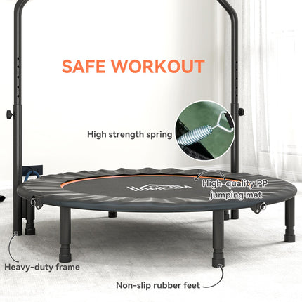 48" Foldable Mini Fitness Trampoline, with Adjustable Foam Handle, Orange