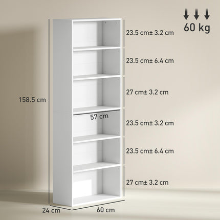 Six Shelf Bookcase - White