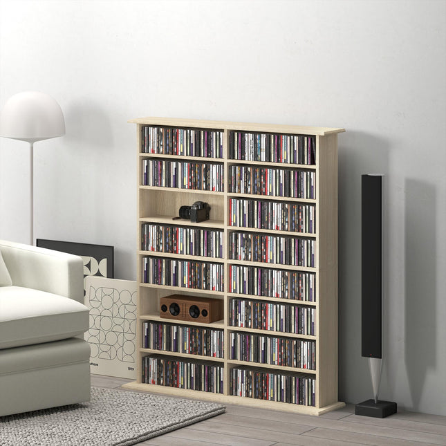 16-Compartment Media Shelf - Nature Wood Finish