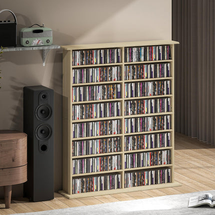 16-Compartment Media Shelf - Nature Wood Finish