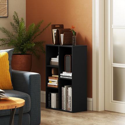 2-Tier 5-Compartment Bookshelf with Adjustable Orientation - Black