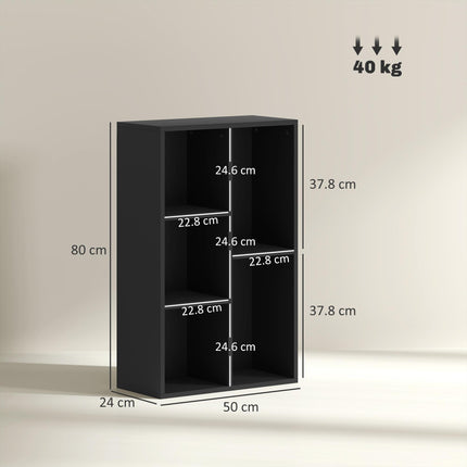 2-Tier 5-Compartment Bookshelf with Adjustable Orientation - Black