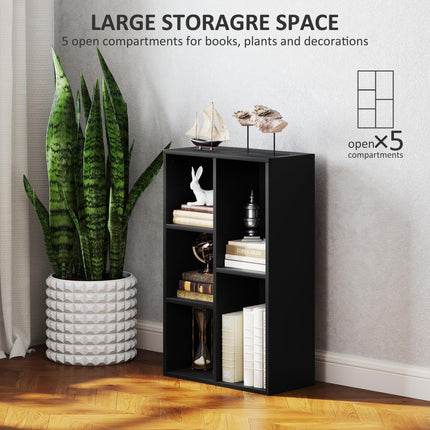 2-Tier 5-Compartment Bookshelf with Adjustable Orientation - Black