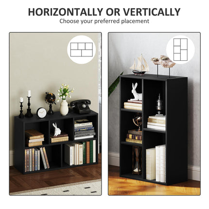2-Tier 5-Compartment Bookshelf with Adjustable Orientation - Black
