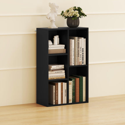 2-Tier 5-Compartment Bookshelf with Adjustable Orientation - Black