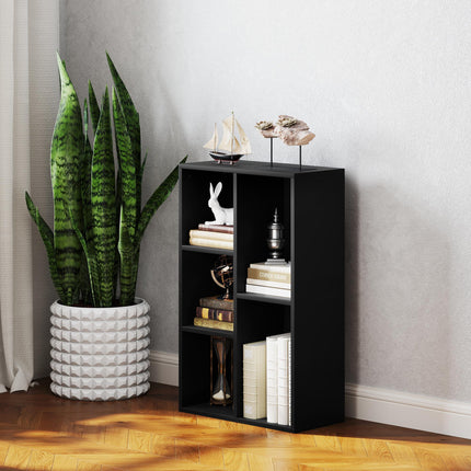 2-Tier 5-Compartment Bookshelf with Adjustable Orientation - Black