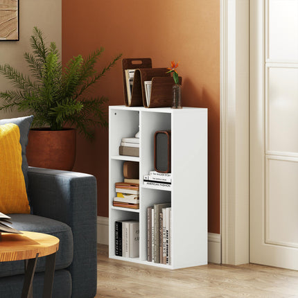 2-Tier 5-Compartment Bookshelf with Dual Orientation - White