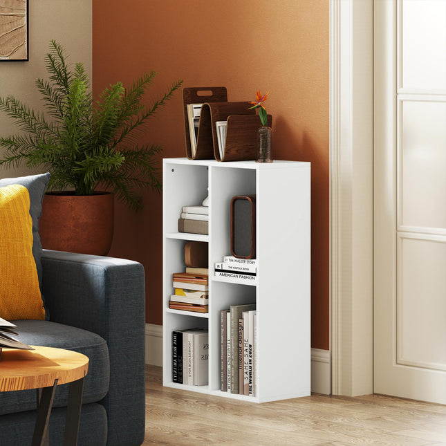 2-Tier 5-Compartment Bookshelf with Dual Orientation - White