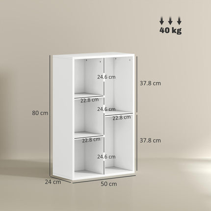 2-Tier 5-Compartment Bookshelf with Dual Orientation - White