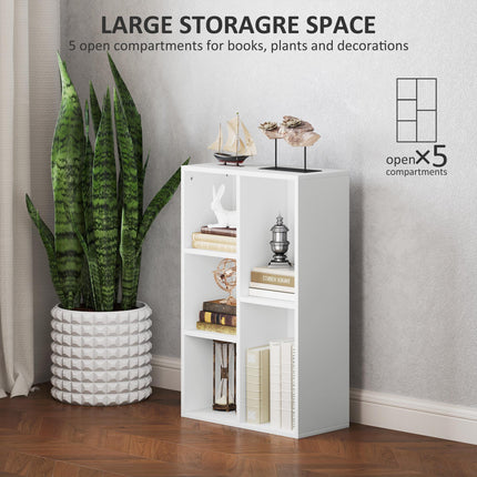 2-Tier 5-Compartment Bookshelf with Dual Orientation - White
