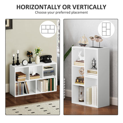 2-Tier 5-Compartment Bookshelf with Dual Orientation - White