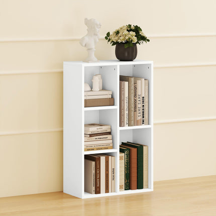 2-Tier 5-Compartment Bookshelf with Dual Orientation - White