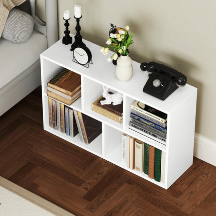 2-Tier 5-Compartment Bookshelf with Dual Orientation - White