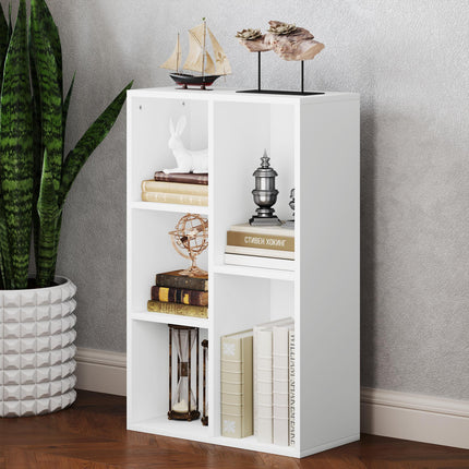 2-Tier 5-Compartment Bookshelf with Dual Orientation - White