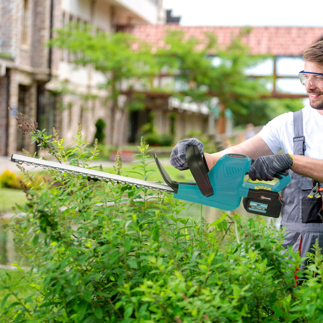 20" Cordless Hedge Trimmer, 18V Electric Hedge Cutter with 51cm Dual Action Blade, 2 x 4000mAh Batteries and Brushless Motor for Garden Branches, Shrubs, Twigs, Blue