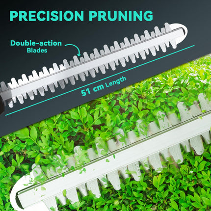 20" Cordless Hedge Trimmer, 18V Electric Hedge Cutter with 51cm Dual Action Blade, 2 x 4000mAh Batteries and Brushless Motor for Garden Branches, Shrubs, Twigs, Blue