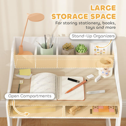 Kids Desk and Chair Set, Children Study Table with Storage and Shelves for Study Room, Gift for 3-8 Years, Natural