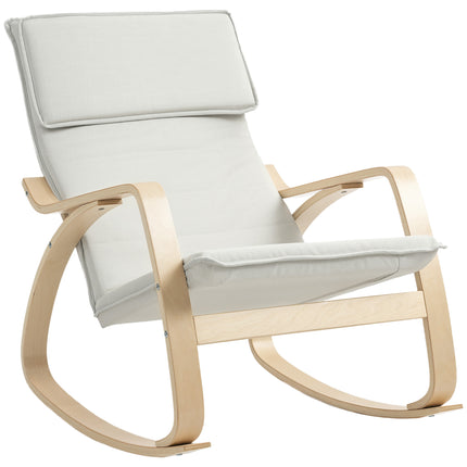 Comfortable Upholstered Rocking Lounge Recliner Chair with High Back and Headrest - Cream White