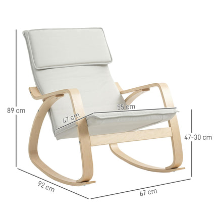 Comfortable Upholstered Rocking Lounge Recliner Chair with High Back and Headrest - Cream White