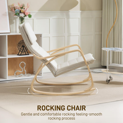 Comfortable Upholstered Rocking Lounge Recliner Chair with High Back and Headrest - Cream White