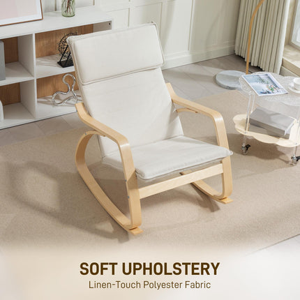 Comfortable Upholstered Rocking Lounge Recliner Chair with High Back and Headrest - Cream White
