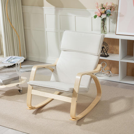 Comfortable Upholstered Rocking Lounge Recliner Chair with High Back and Headrest - Cream White
