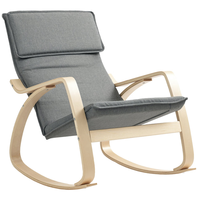 Comfortable Relax Rocking Chair, Upholstered Lounge Chair Recliner with High Back and Headrest for Living Room, Bedroom, Grey