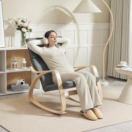 Comfortable Relax Rocking Chair, Upholstered Lounge Chair Recliner with High Back and Headrest for Living Room, Bedroom, Grey