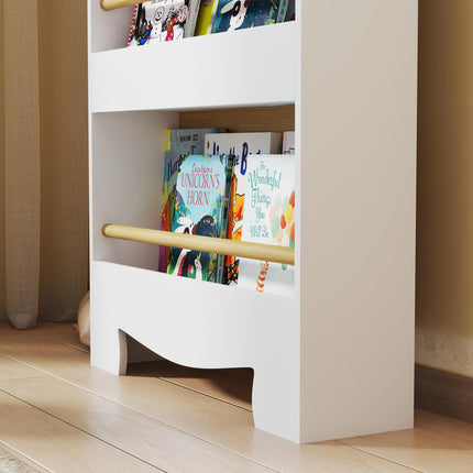 Kids Bookshelf, 3 Tier Children Bookcase, Bear Theme Toddler Space-Saving Bookcase for Living Room, White