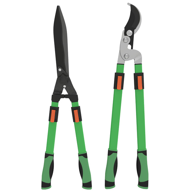 2 Pcs Garden Shears Set, Tree Lopper, Hedge Shears with Telescopic Extendable Ha
